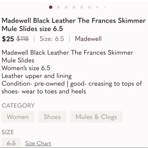 Madewell Black Leather The Frances Skimmer Mule Slides Size 6.5 - Picture 9 of 9